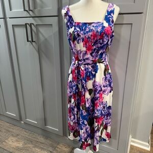 NWT London Times Carmella Linen Blend Fit &‎ Flare Floral Sleeveless Dress sz 10